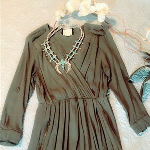 Anthropologie Maeve Green Long Sleeve Dress M